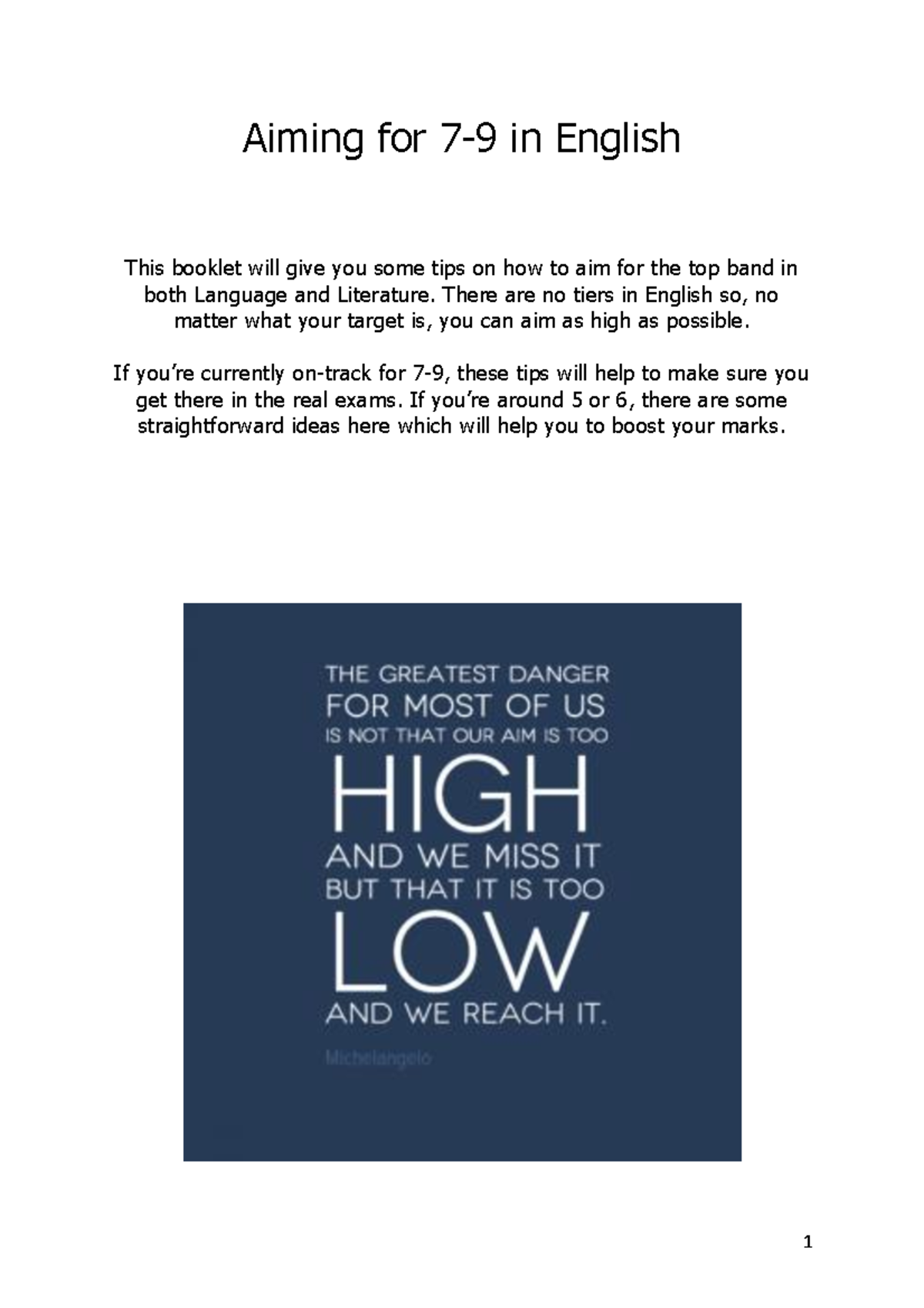 Aiming for 7 to 9 in GCSE English - Aiming for 7- 9 in English This ...