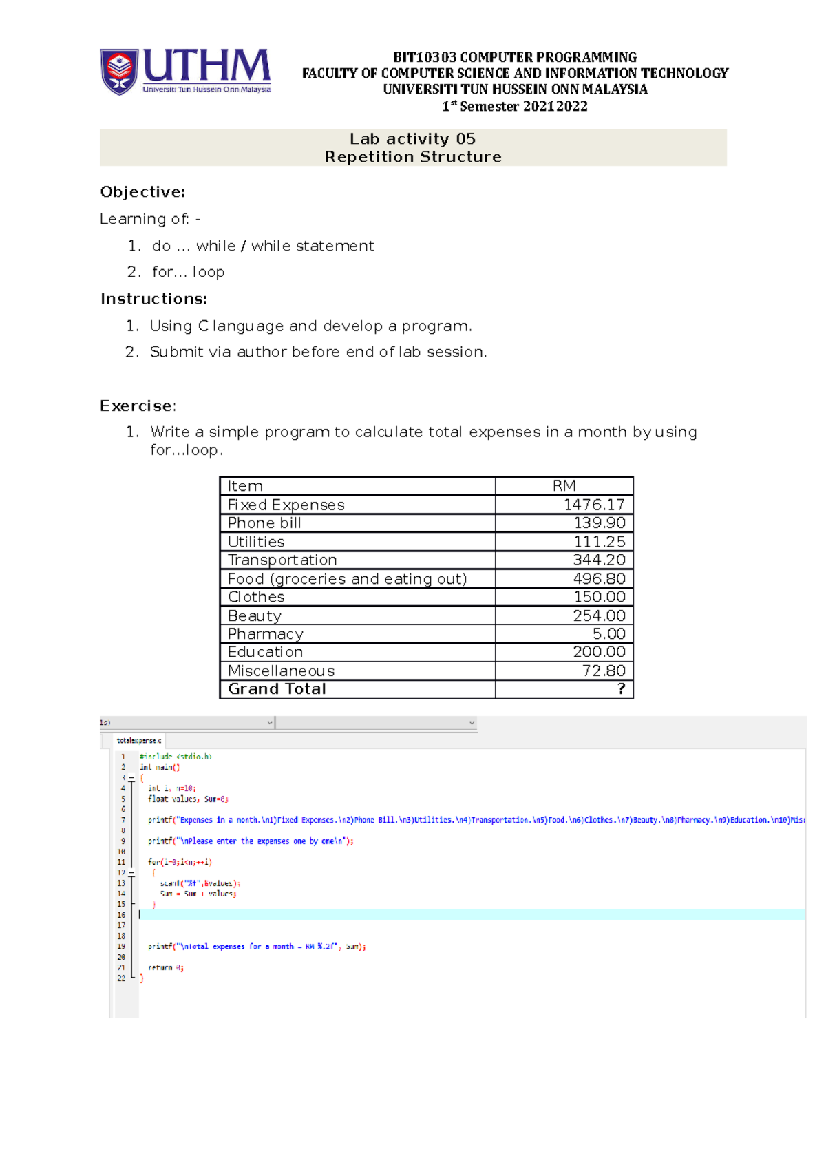 Example question and answer for C Programming - Information Technology ...