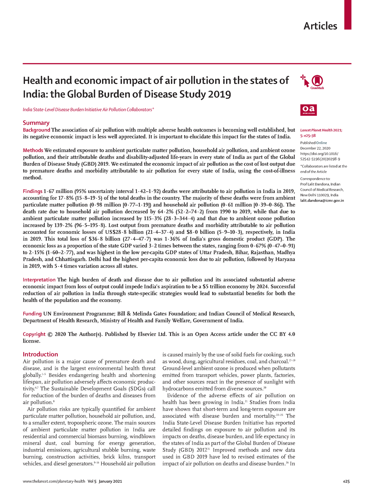 Health And Economic Impact Of Air Pollution - Thelancet/planetary ...