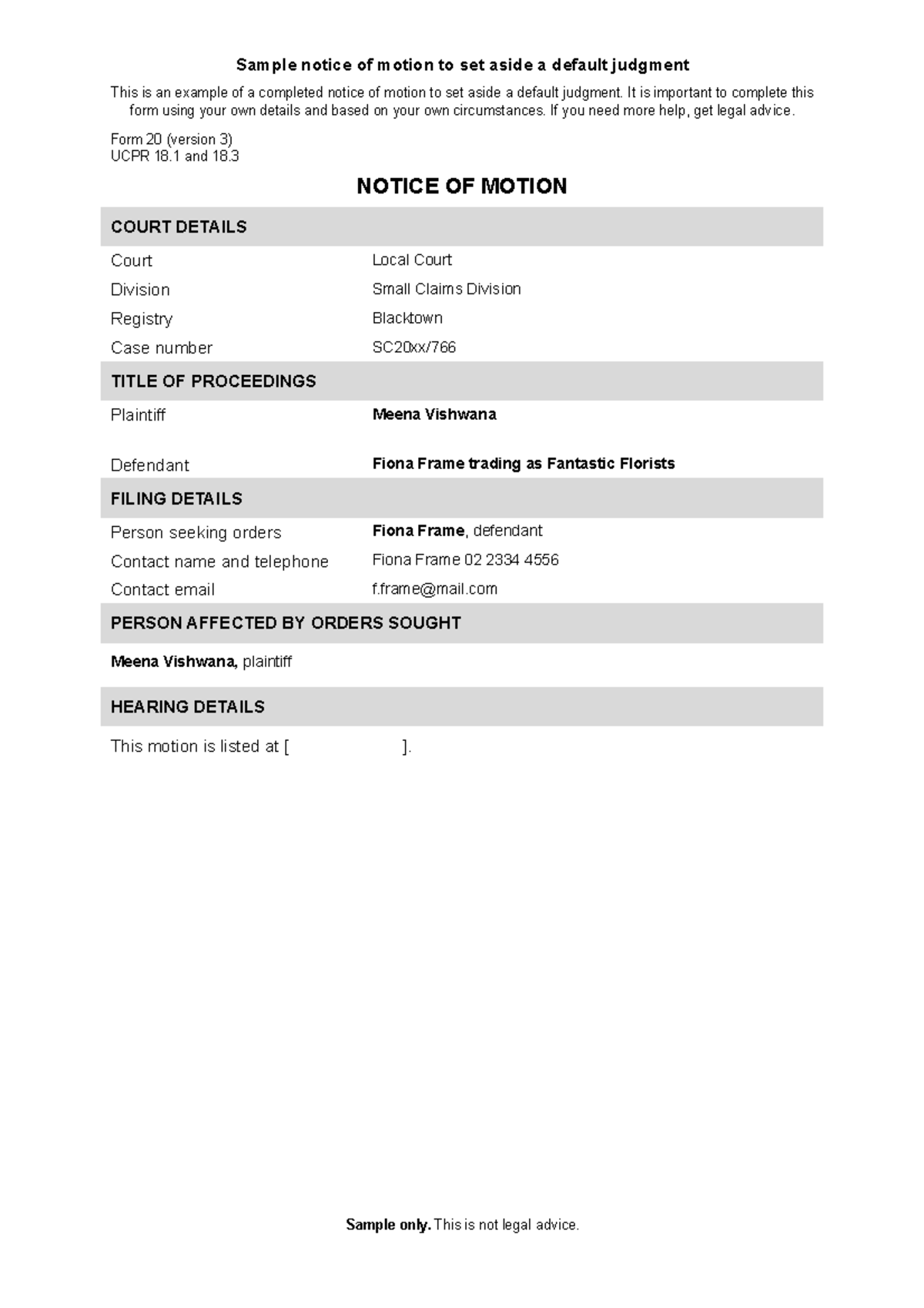 Notice Of Motion Form Example This Is An Example Of A Completed   Thumb 1200 1698 