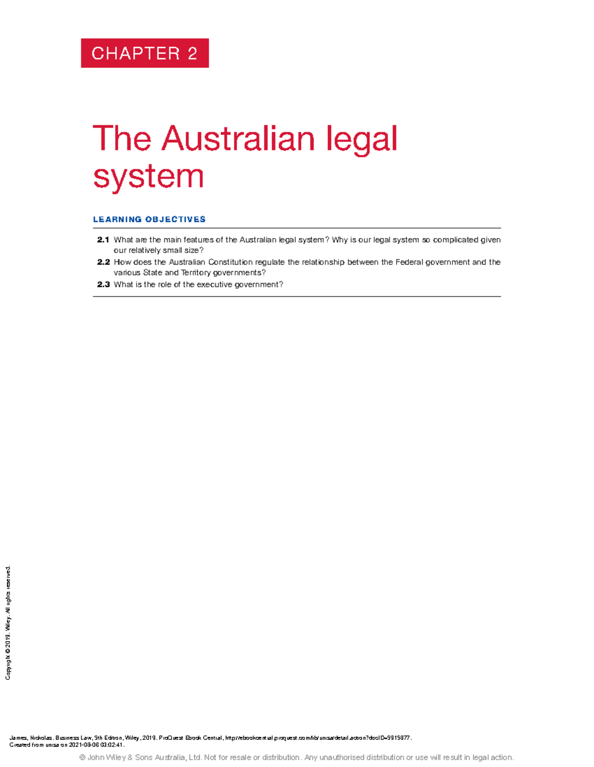 Business Law 5th Edition - Chapter 2 - CHAPTER 2 The Australian legal ...