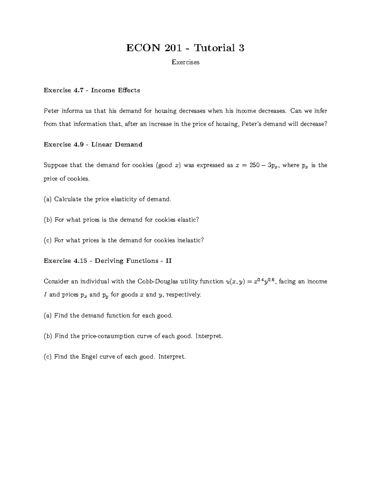 ECON 201 Tutorial 3 Exercises - ECON 201 - Tutorial 3 Exercises ...