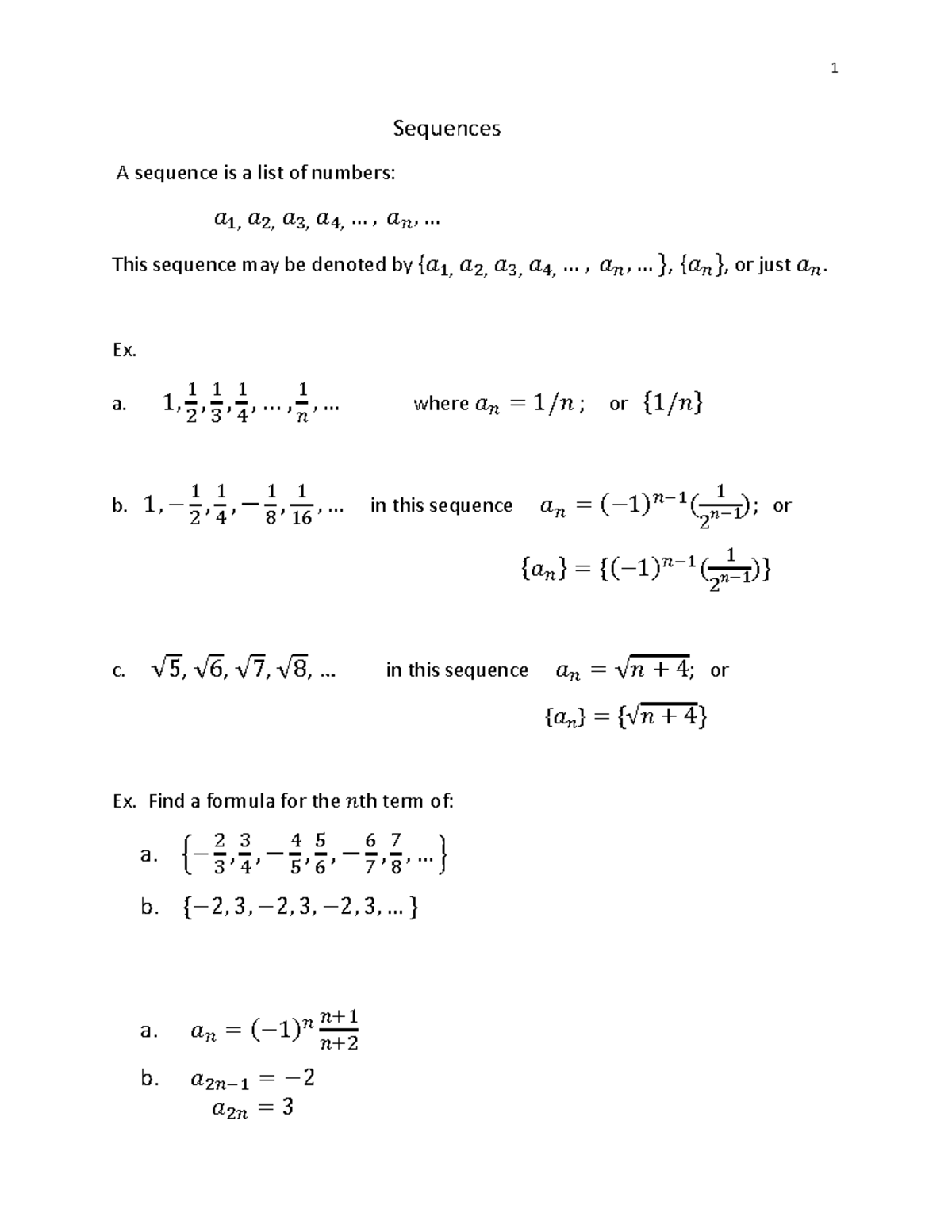 Sequences - Calculus With Analytic Geometry Ii - Sequences A sequence ...