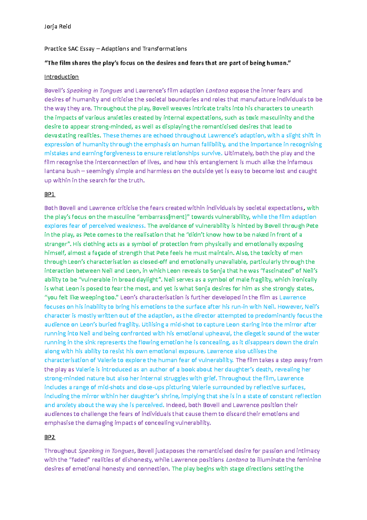 Practice SAC Adaptions and Transformations - Practice SAC Essay ...
