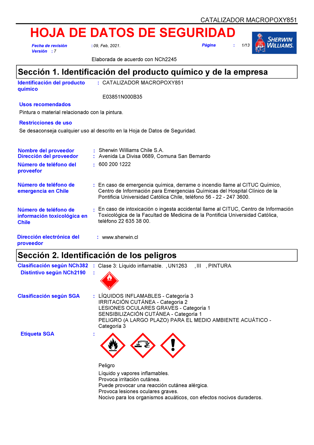 Catalizador-Macropoxy-851 - Identificación Del Producto CATALIZADOR ...