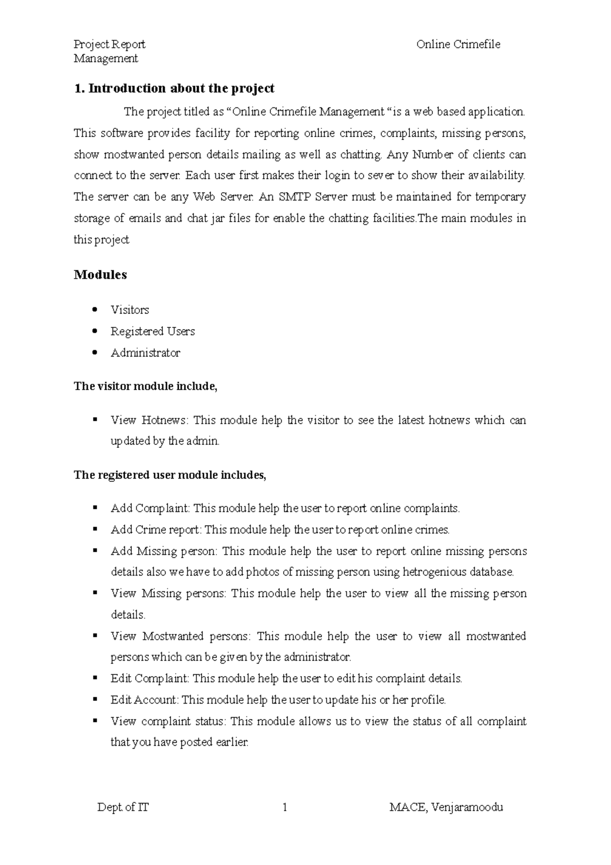 Crime - Management 1. Introduction about the project The project titled ...