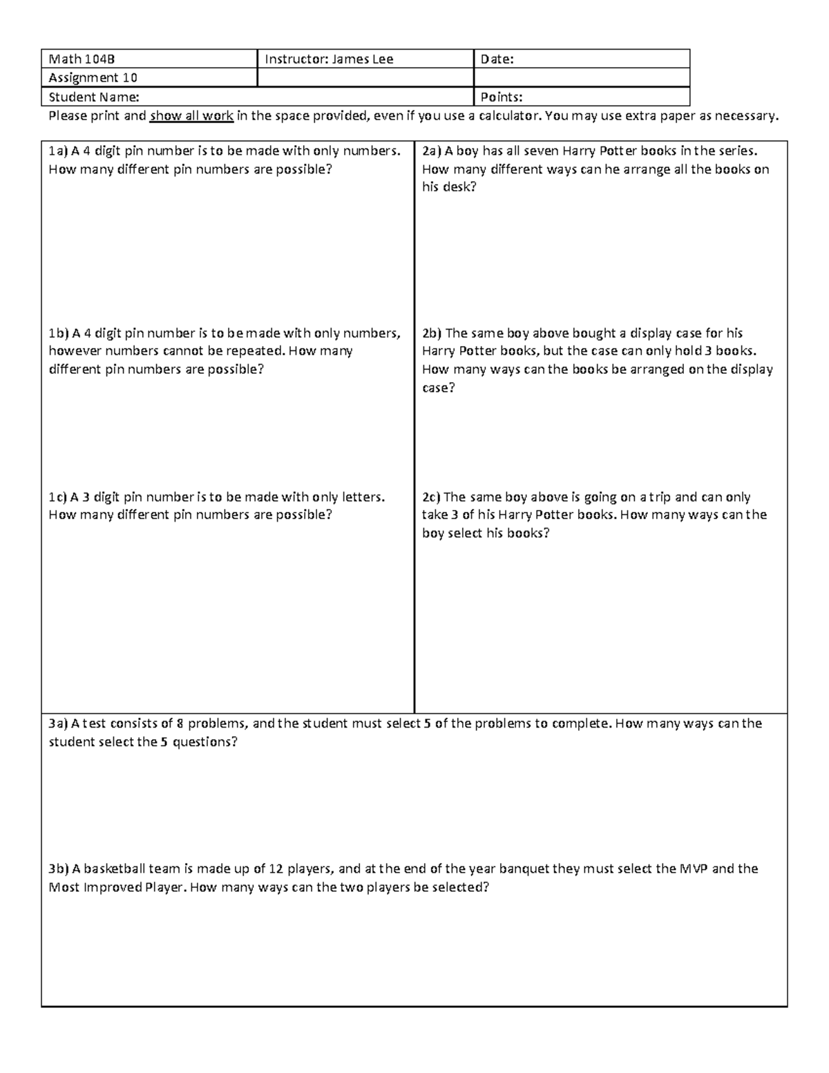 Math Assignment 10 - Math Homework, Work Shown - Math 104B Instructor ...