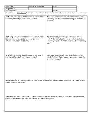 Math Assignment 9 - Math Homework, Work Shown - Math 104B Instructor ...