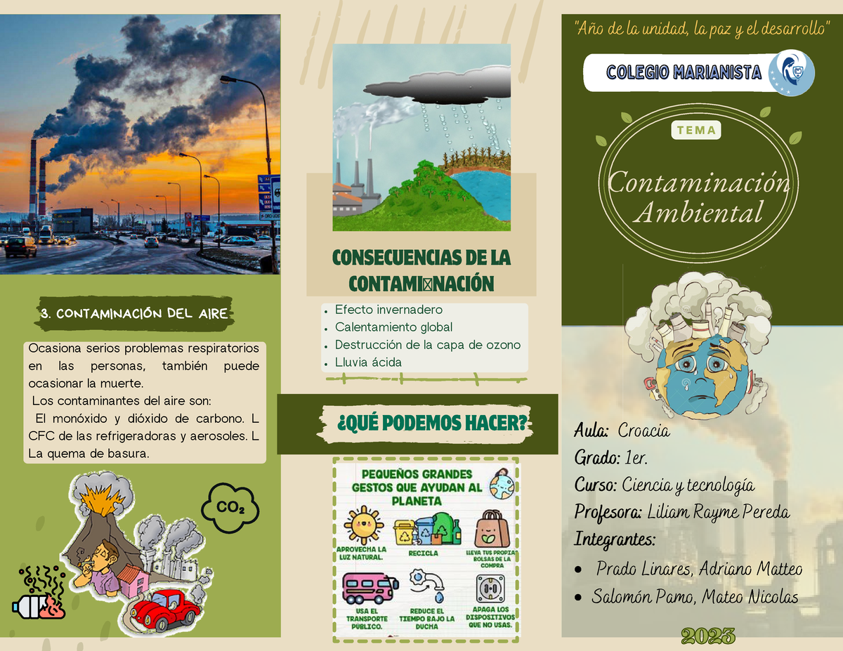 Tríptico Contaminacion Ambiental - Aula: Croacia Grado: 1er. Curso ...