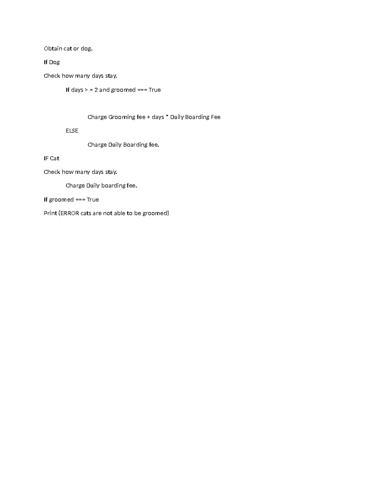 Java outline 1.6 - 121 - Obtain cat or dog. If Dog Check how many days ...