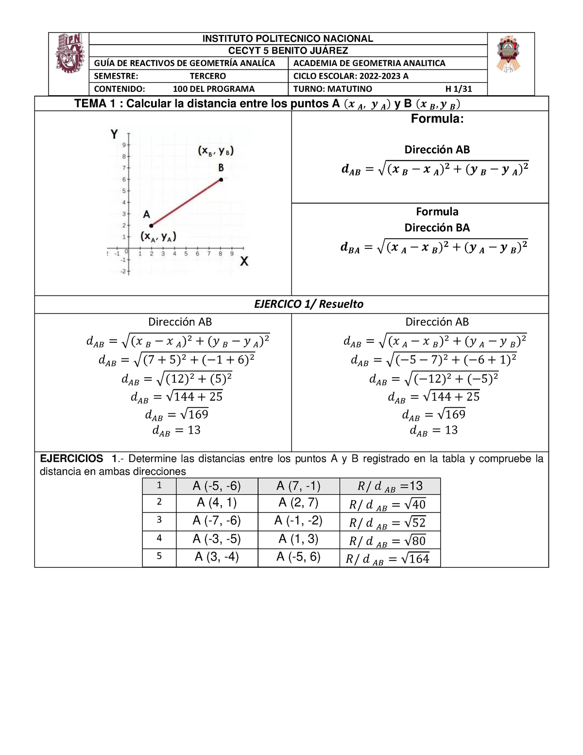 3tm-ggeoanali - Guia De Estudio. - TEMA 1 : Calcular La Distancia Entre ...