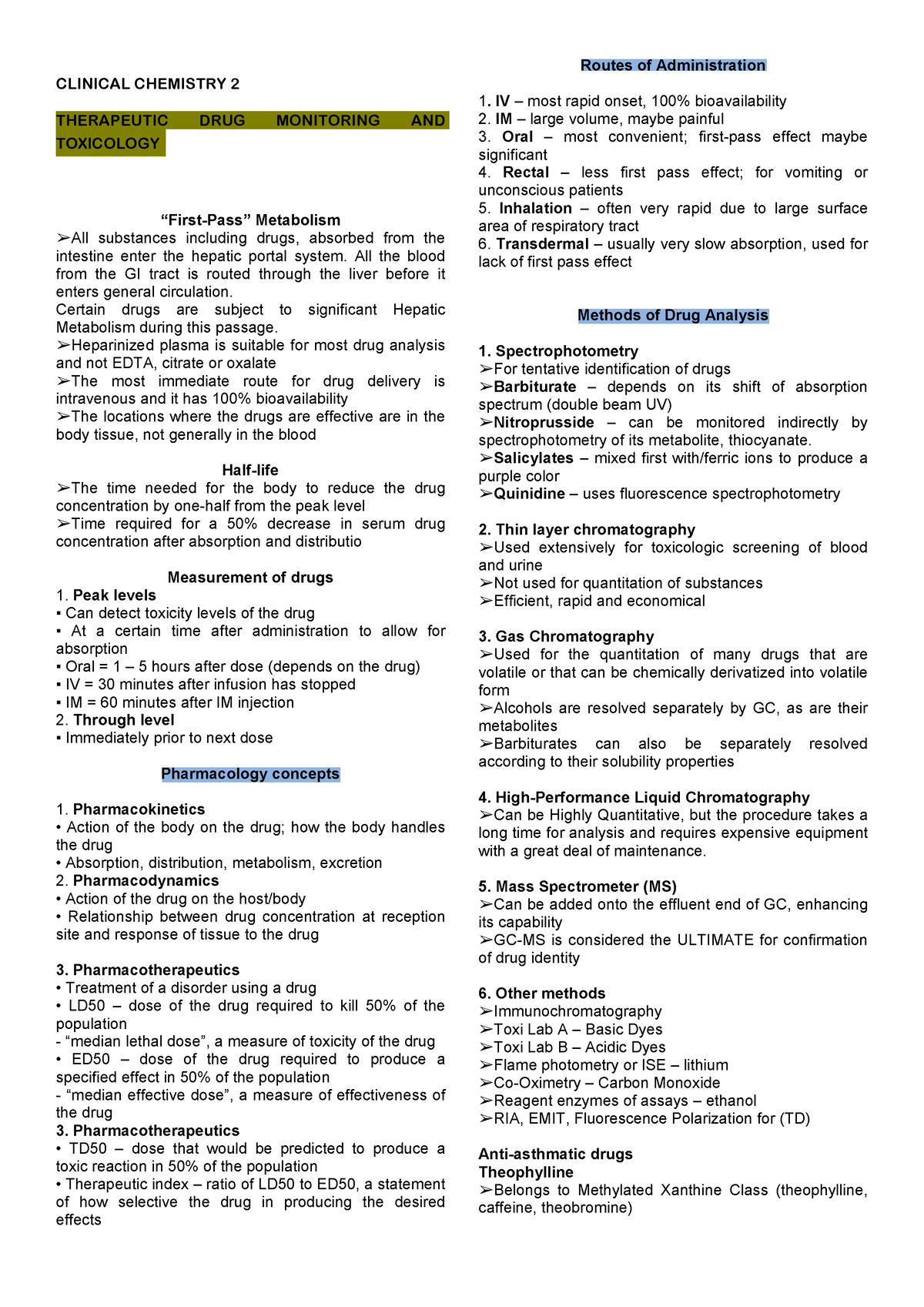 Toxicology 1 - Summary Medical Technology - CLINICAL CHEMISTRY 2 ...