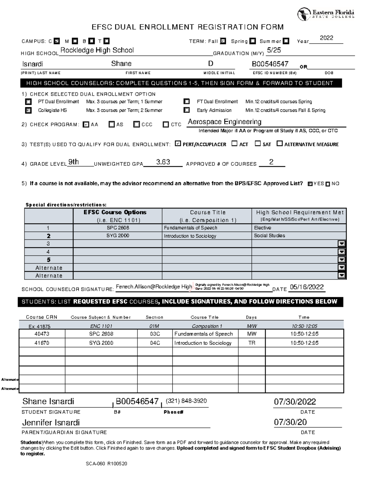 Isnardi S registration (2) - EFSC DU A L EN ROL L M EN T REGI ST RA T I ...