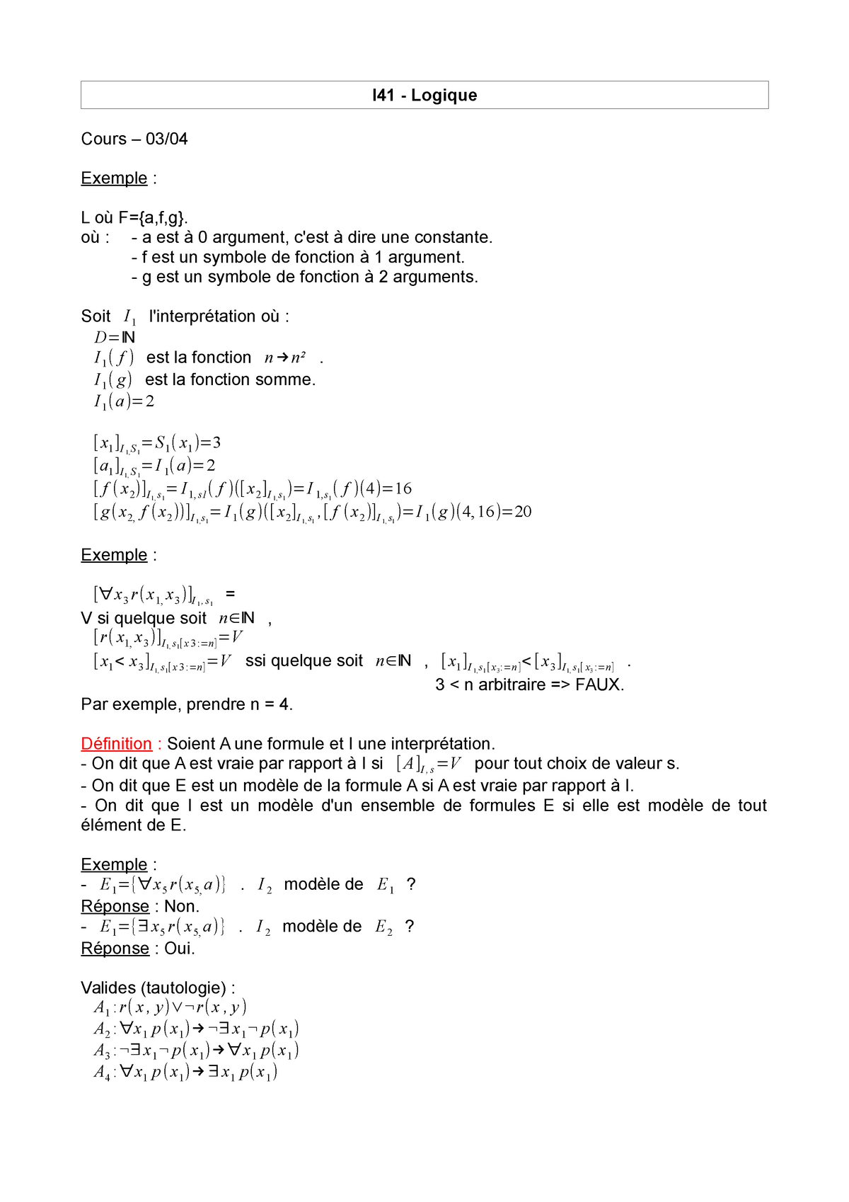 I41 Cours 03 04 Logique De Base Studocu