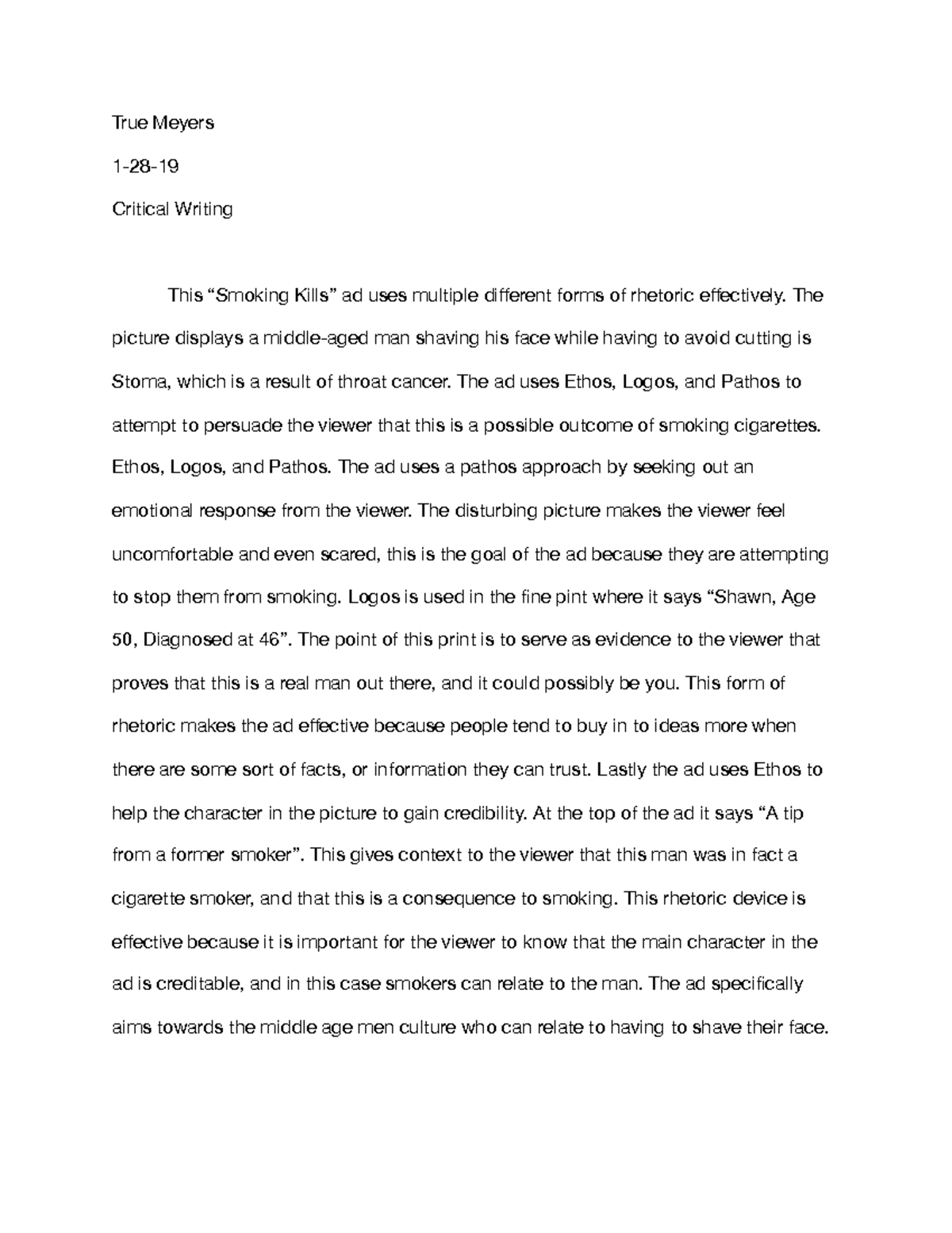 rhetorical essay on smoking