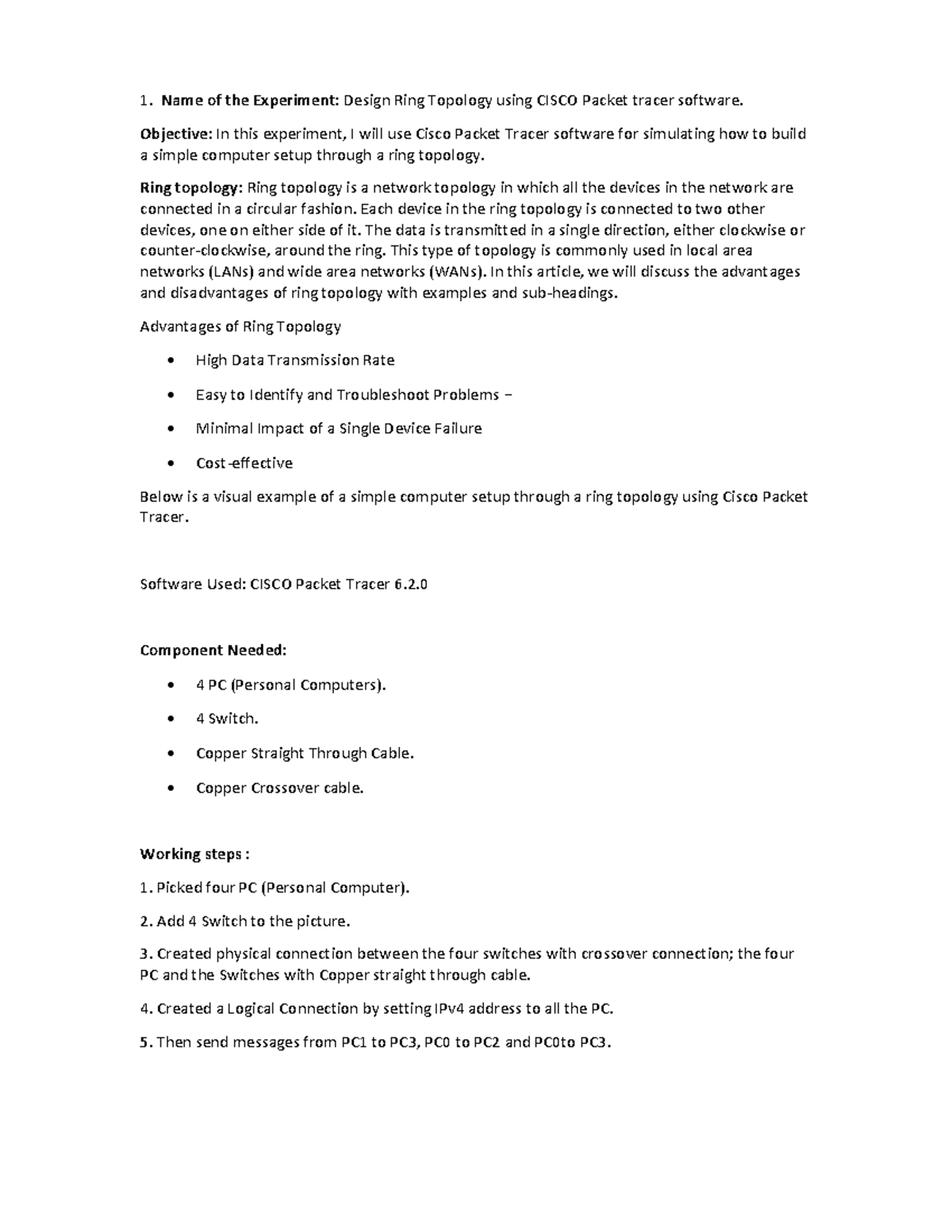 1. ParallelLAB Report Name of the Experiment Design Ring Topology