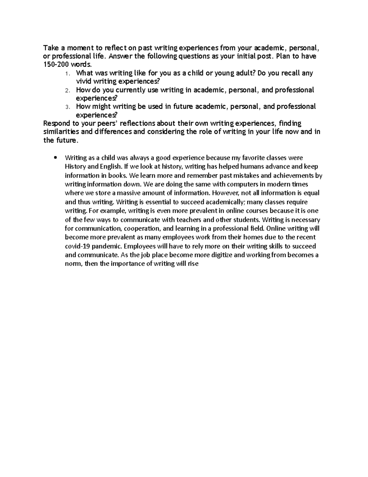 Topic 1 DQ 1 English Composition 1 ENG-105 - Take a moment to reflect ...
