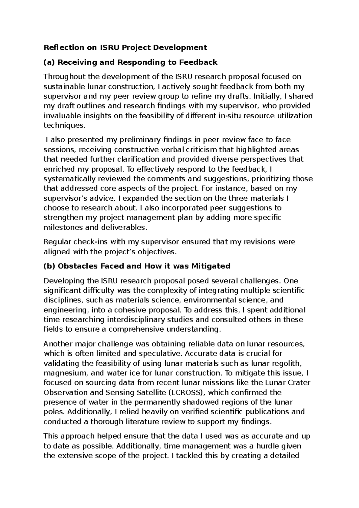 Reflection - Initially, I shared my draft outlines and research ...