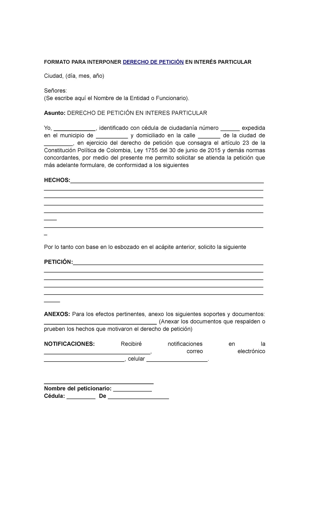 1349 modelo-derecho-de-peticion - FORMATO PARA INTERPONER DERECHO DE ...