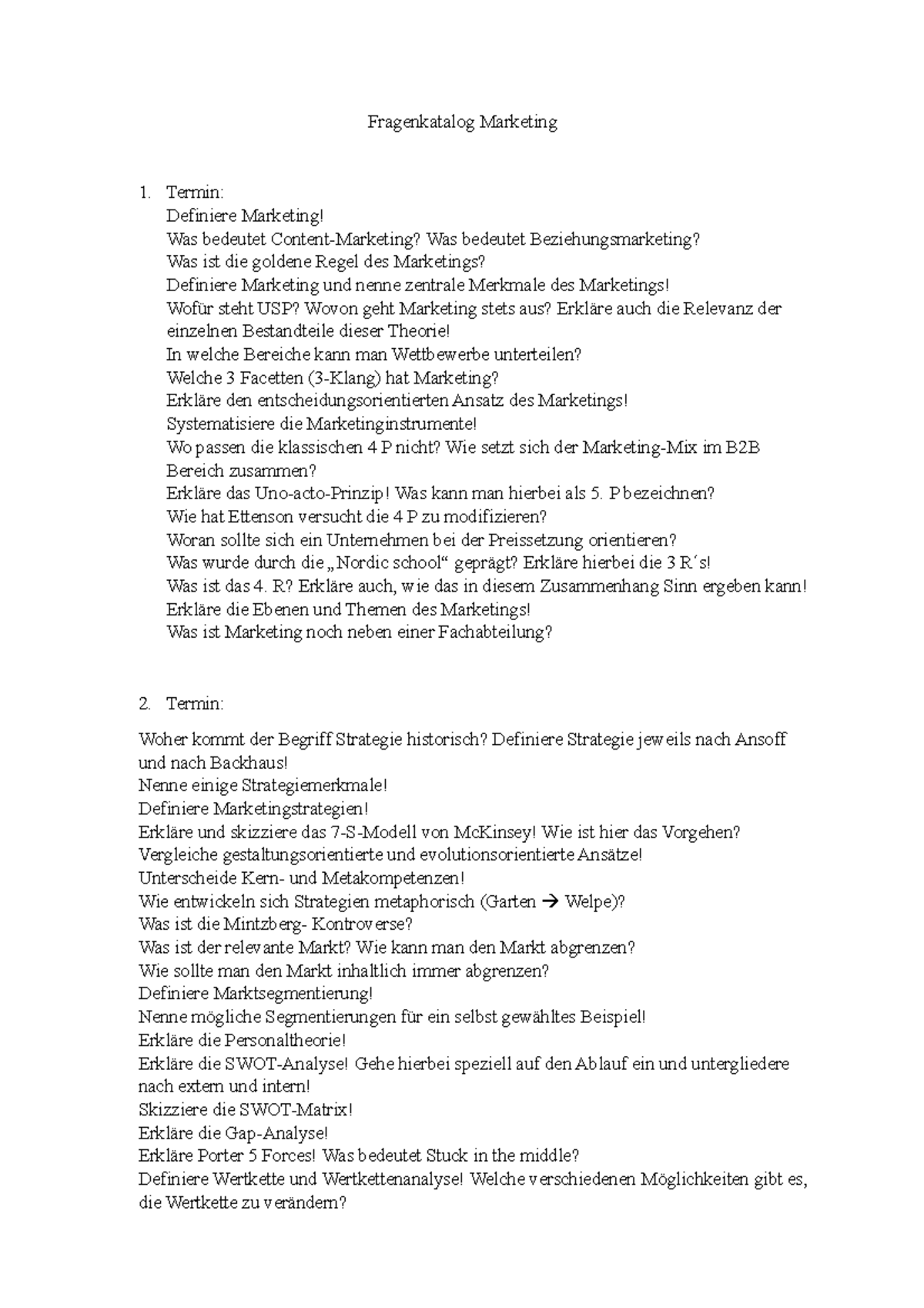 Dvs Fragenkatalog Schweißerprüfung Lösungen Fragenkatalog Marketing - Fragenkatalog Marketing Termin: Definiere