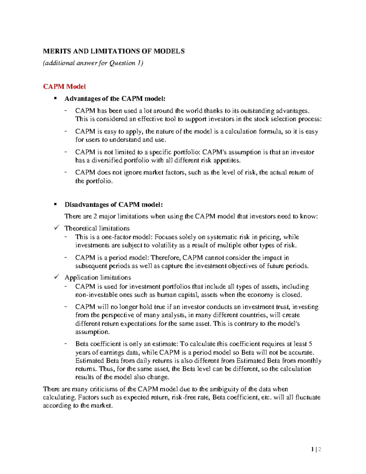 Merits AND Limitations OF Models 1 2 MERITS AND LIMITATIONS OF