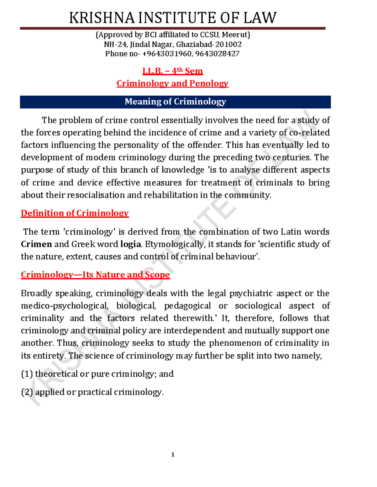 Notes criminolog Y - (Approved by BCI affiliated to CCSU, Meerut) NH-24 ...
