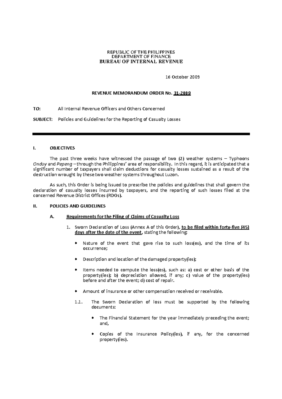 Rmo-31-09 - ... - REPUBLIC OF THE PHILIPPINES DEPARTMENT OF FINANCE ...