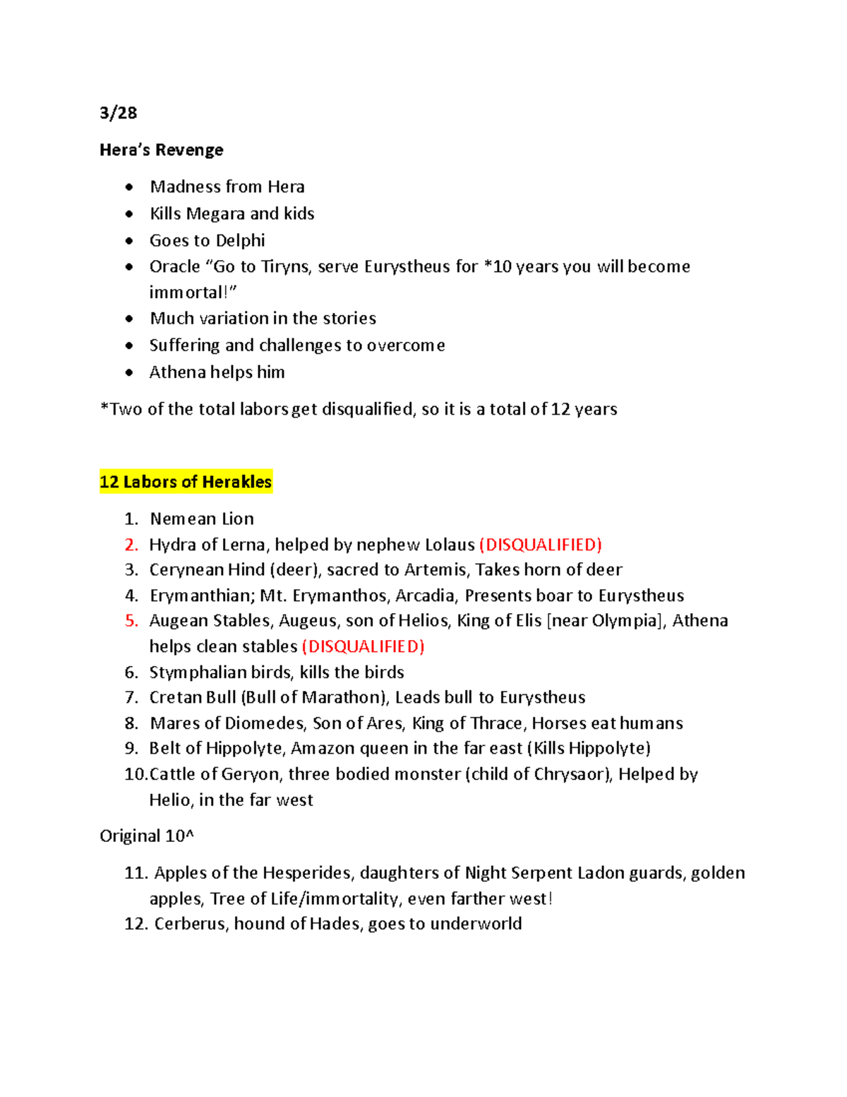 Herakles Notes For Myth 3 Heras Revenge Madness From Hera Kills