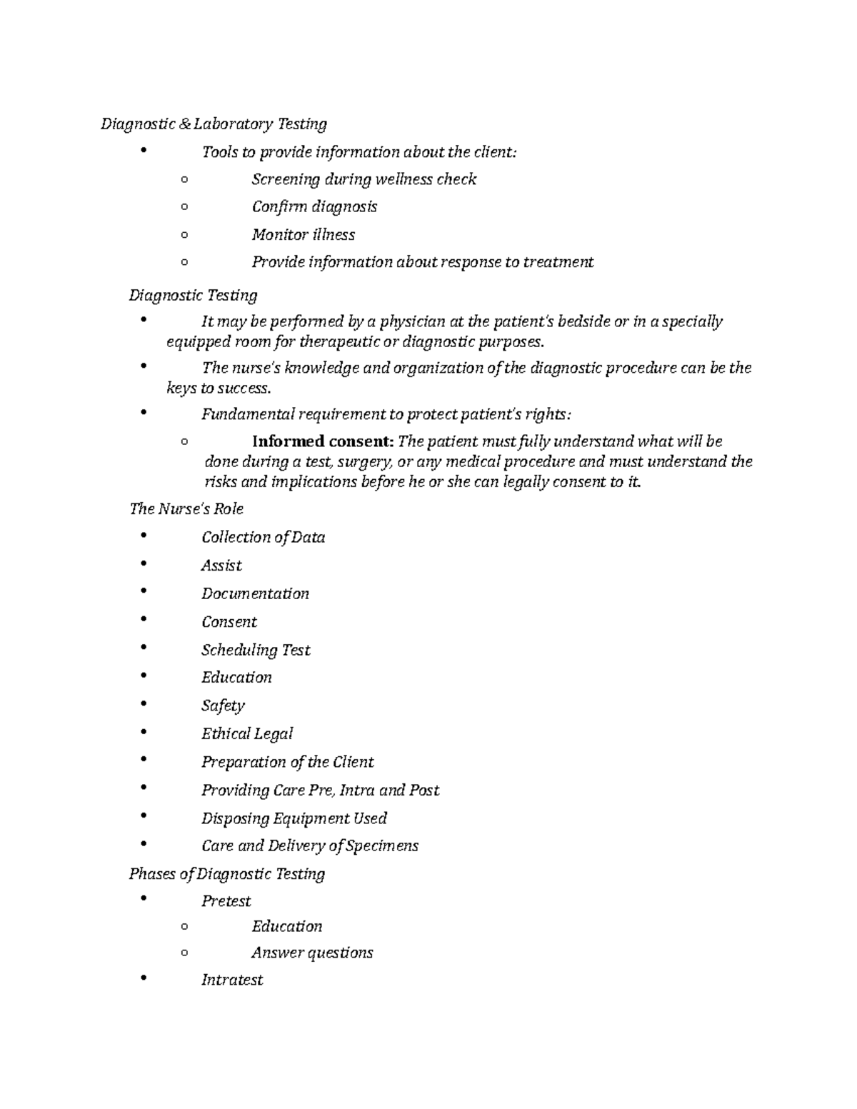 Diagnostic Testing Notes Diagnostic Laboratory Testing Tools to