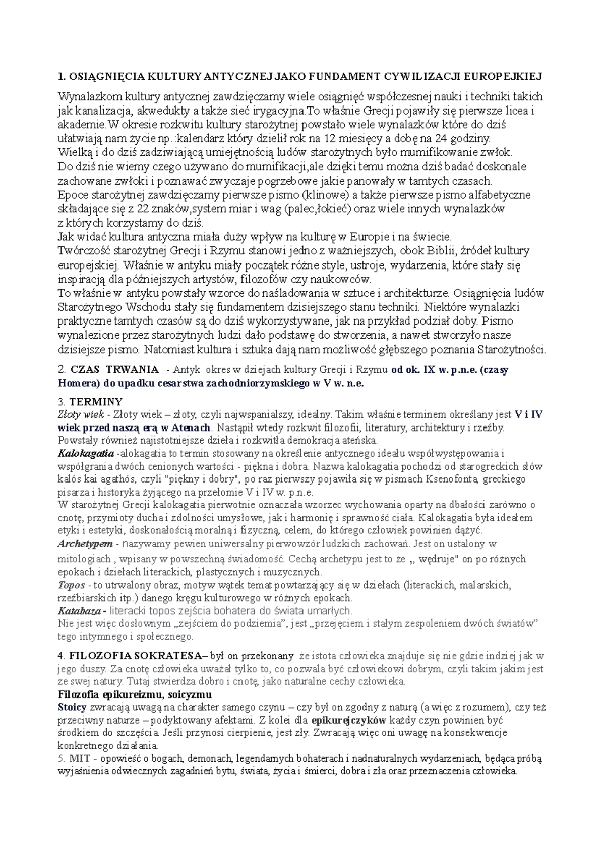 Antyk Polski - STAROŻYTNOŚĆ - 1. OSIĄGNIĘCIA KULTURY ANTYCZNEJ JAKO
