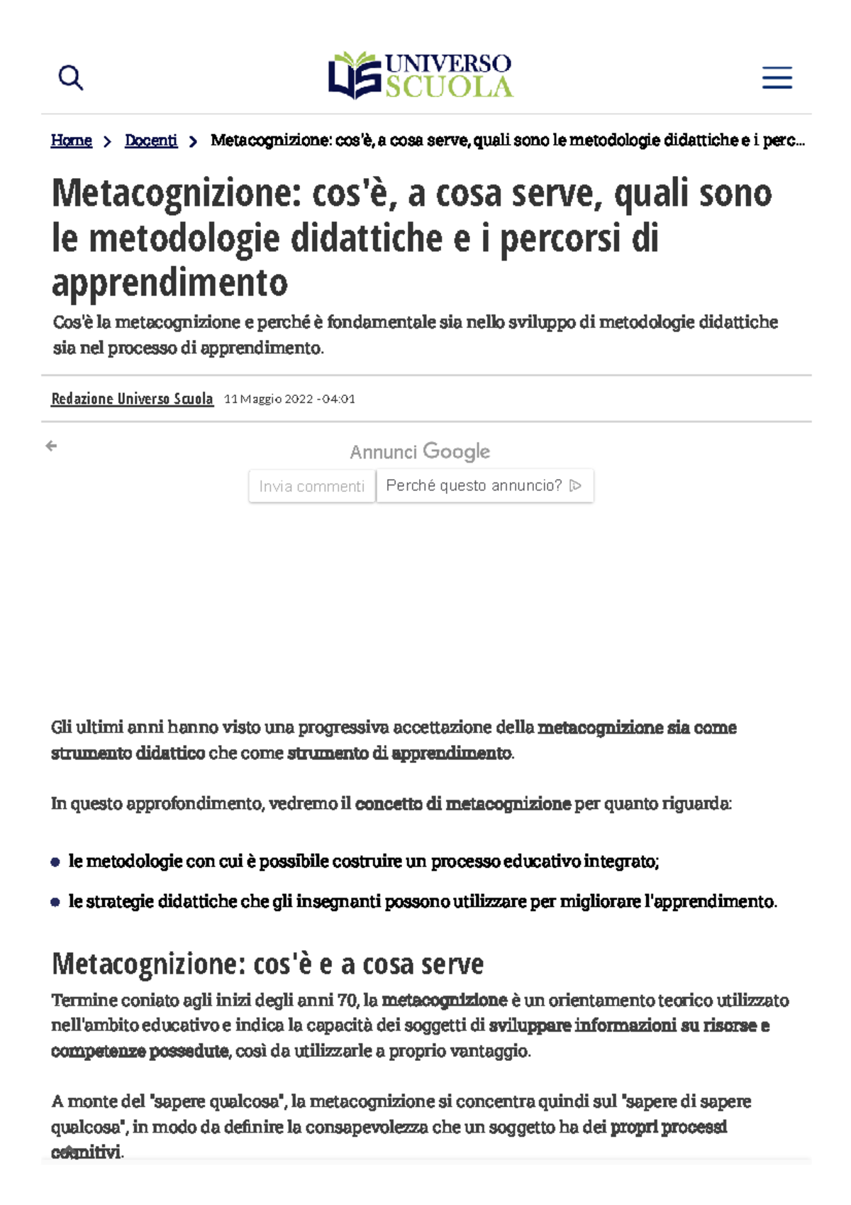Metacognizione cos'è, a cosa serve, quali sono le metodologie didattiche e i percorsi di Studocu Metacognizione cos'è, a cosa serve, quali sono le metodologie didattiche e i percorsi di Studocu
