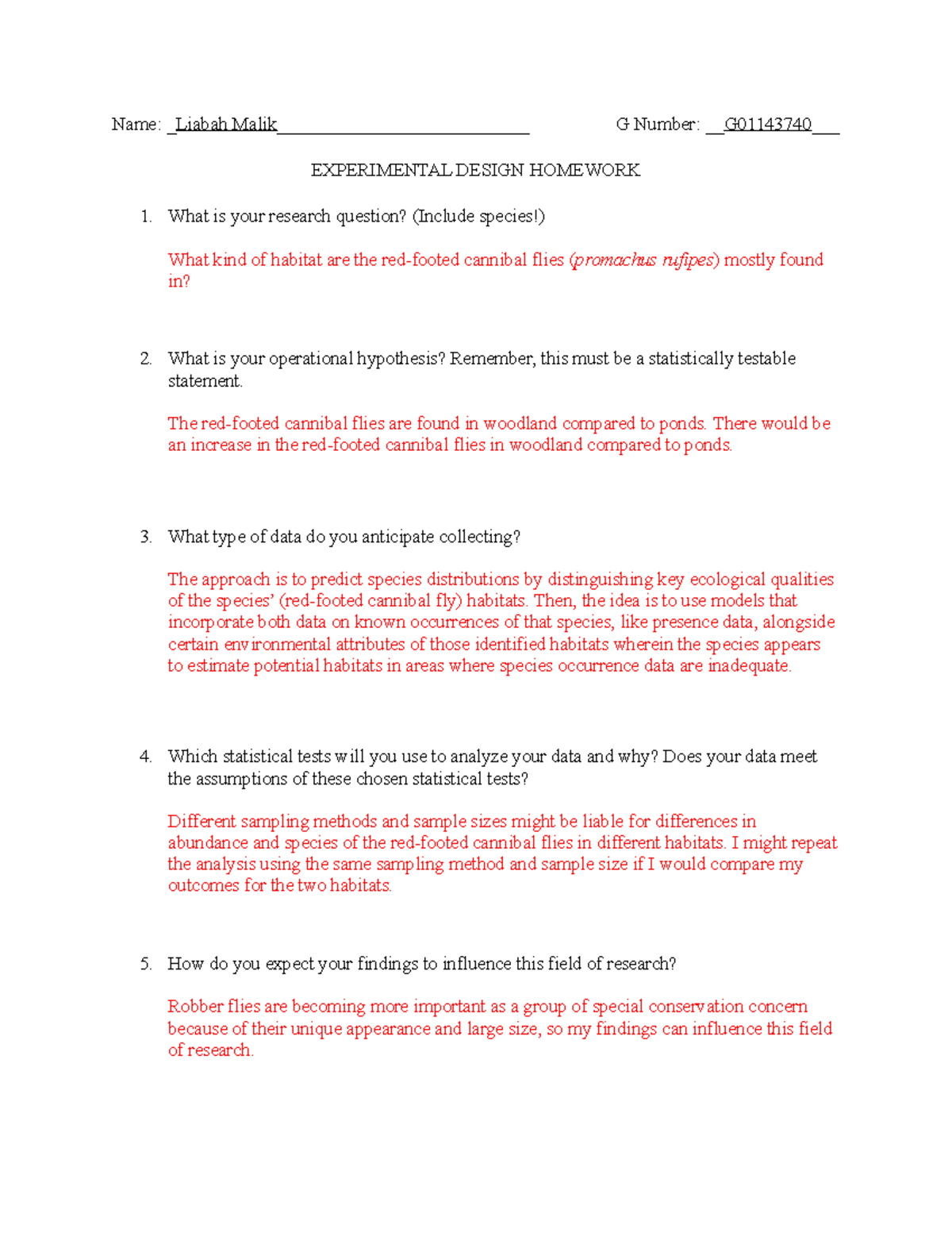 Assignment Experimental Design - Name: Liabah Malik ...