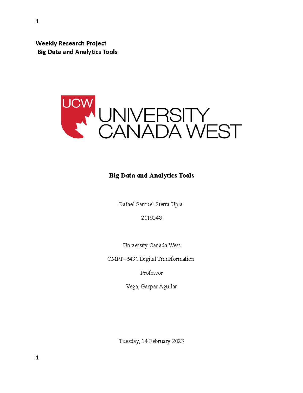 Big Data and Analytics Tools - Weekly Research Project Big Data and ...