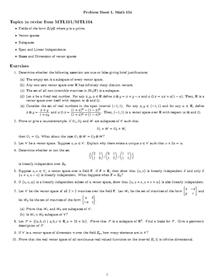 Tutorial 1 mtl101 - MTL101:: Tutorial 1 :: Linear Algebra (1) Suppose ...