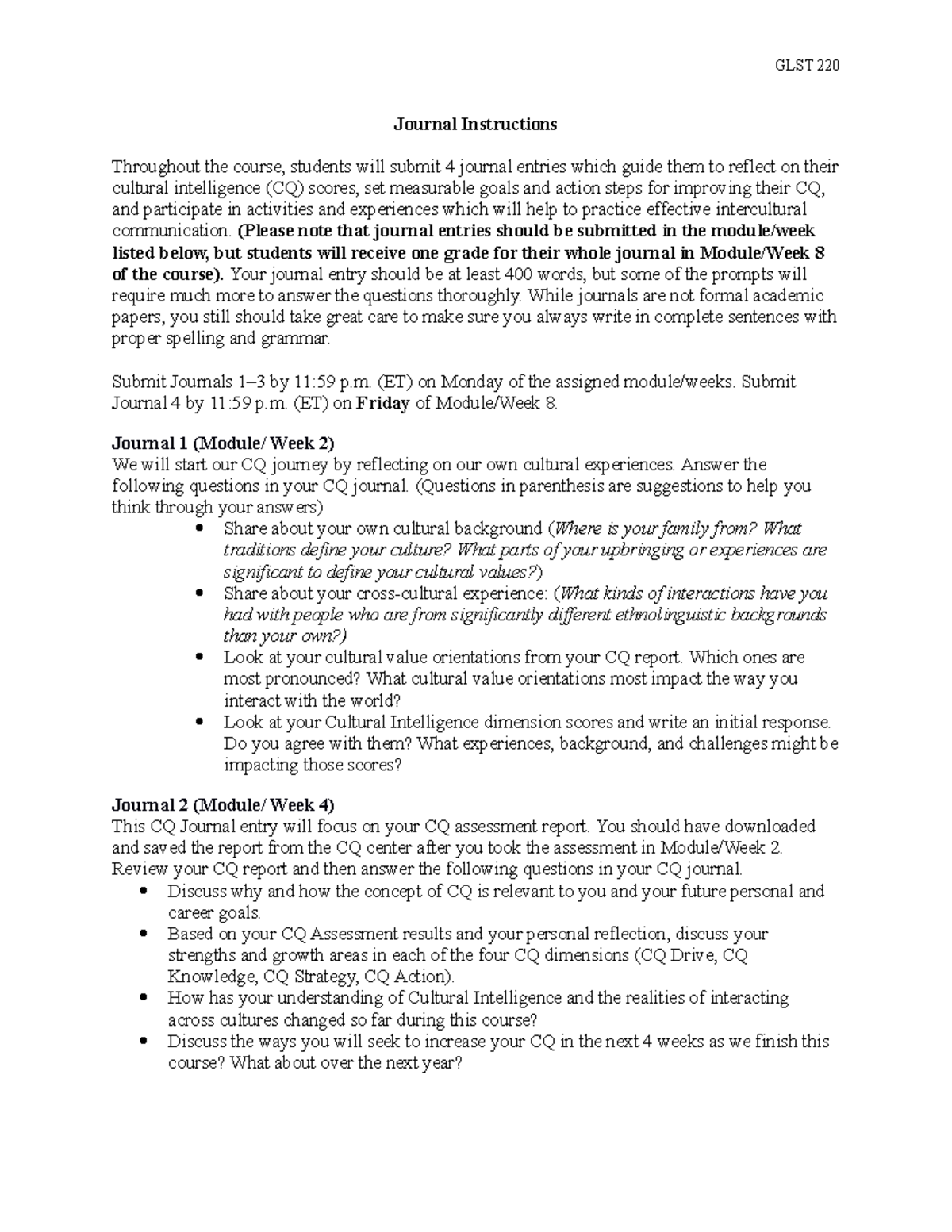 2019 1009173020 glst220 journal instructions 1 - GLST 220 Journal ...