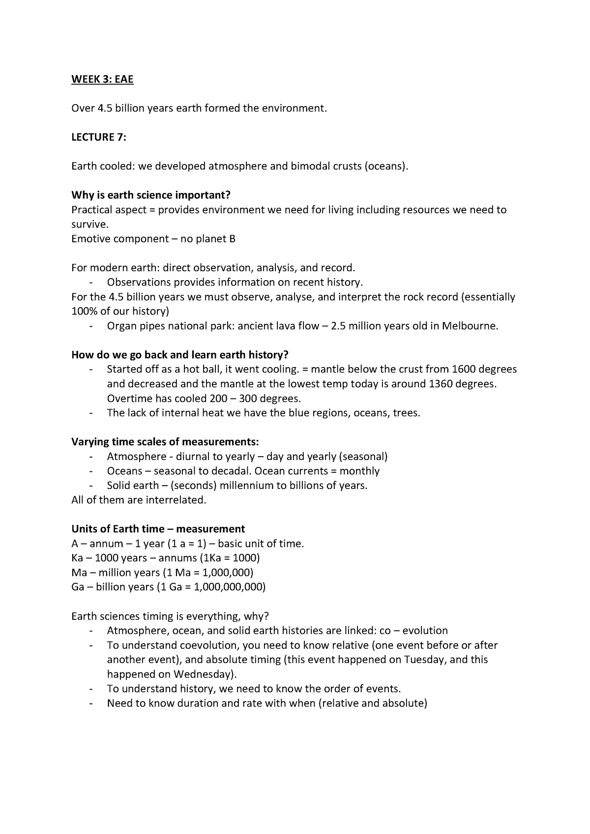 WEEK 3 EAE - WEEK 3 Lecture Notes - WEEK 3: EAE Over 4 Billion Years ...