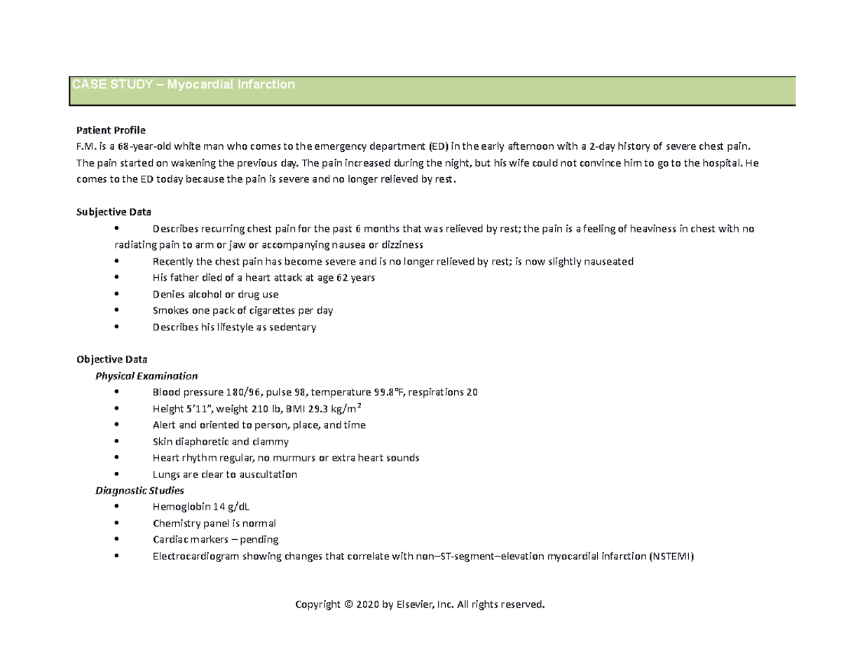 Myocardial Infarction Case Study - Student - CASE STUDY – Myocardial ...
