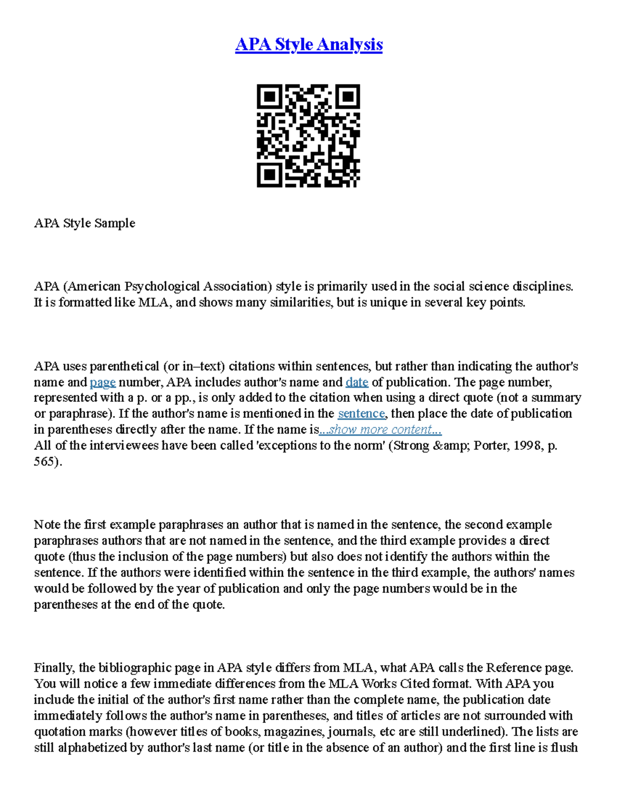 Mla Format Generator Essay - APA Style Analysis APA Style Sample APA ...