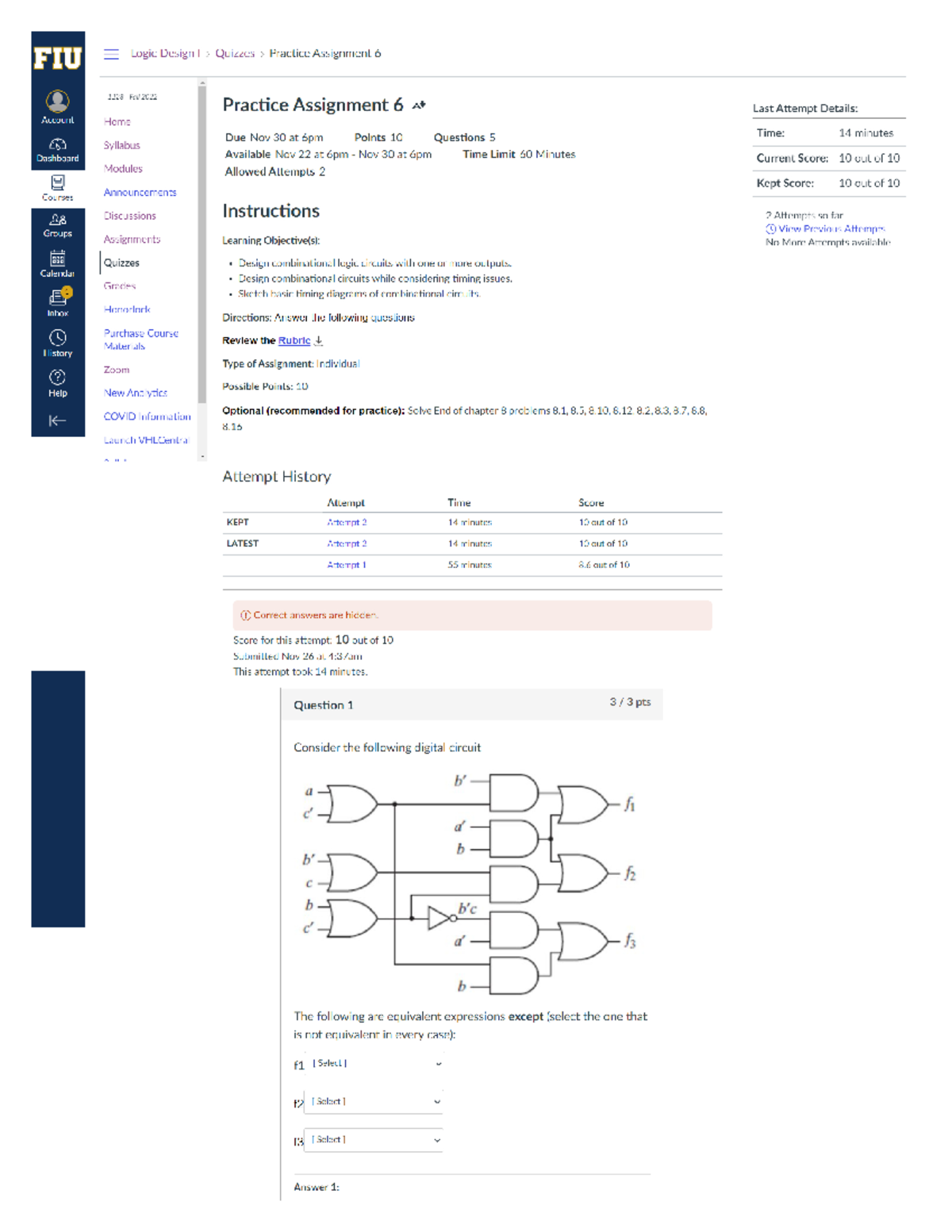2nd Attempt 6 - Quiz6 correction - FIU Logic Design Quizzes Practice ...