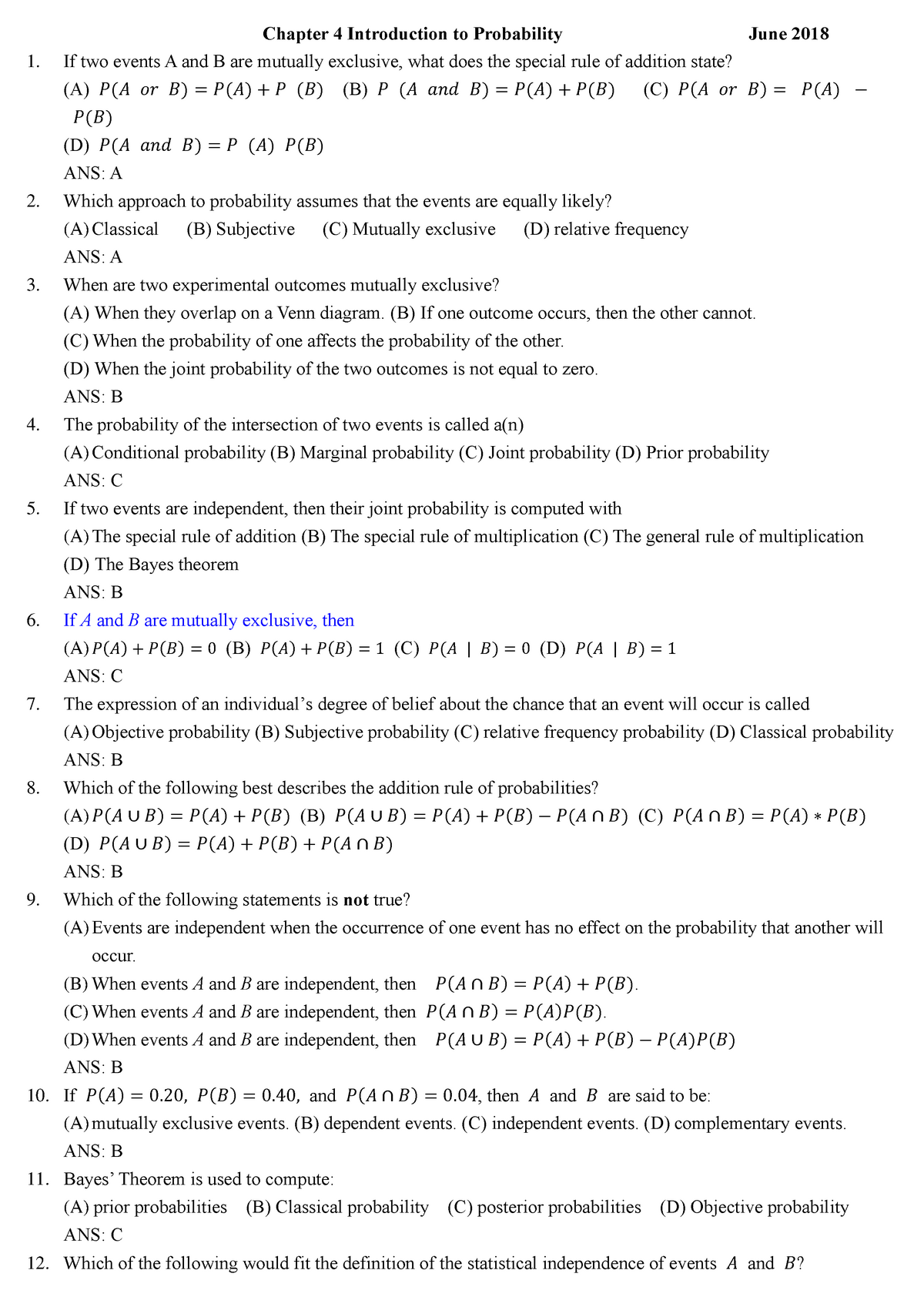 Chapter 4 Introduction To Probability 2018 Docx - Chapter 4 ...