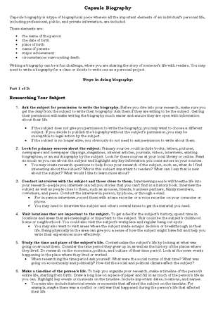 Capsule biography - Quiz on Capsule Biography General instructions: Use ...