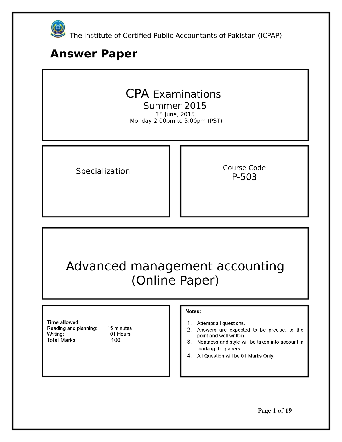 Advanced Management Accounting Online Answer Paper - Answer Paper ...