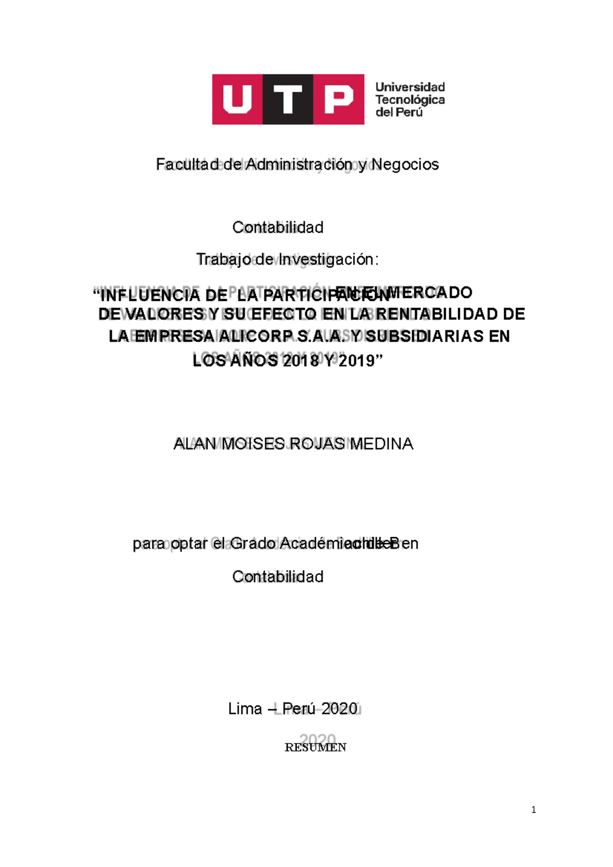Alan Rojas Trabajo de Investigacion Bachiller 2020 alicorp - Lima ...