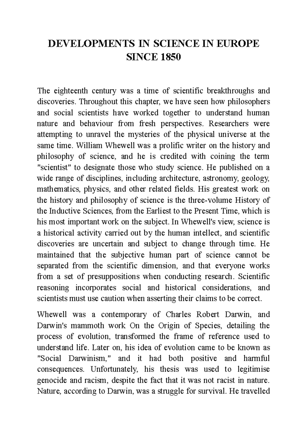 Developments IN Science IN Europe Since 1850 DEVELOPMENTS IN SCIENCE