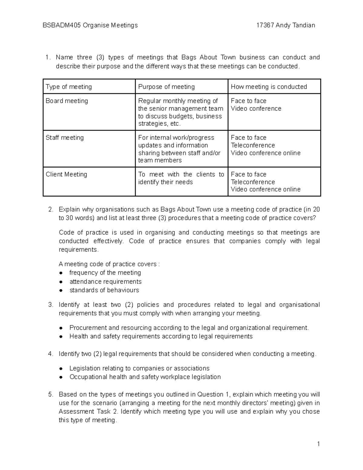 bsbadm405-organise-meetings-assessment-1-bsbadm405-tafe-nsw-studocu