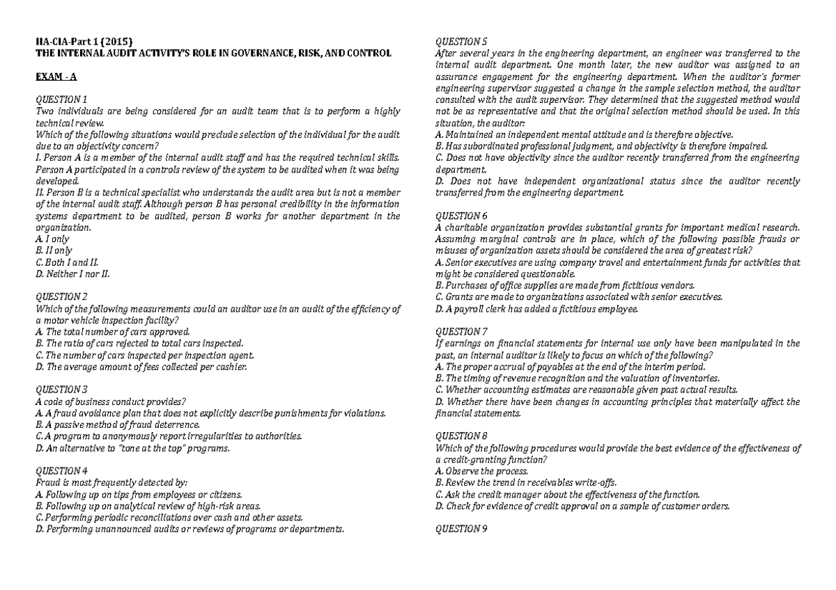 IIA-CIA-Part1 Zertifizierungsantworten