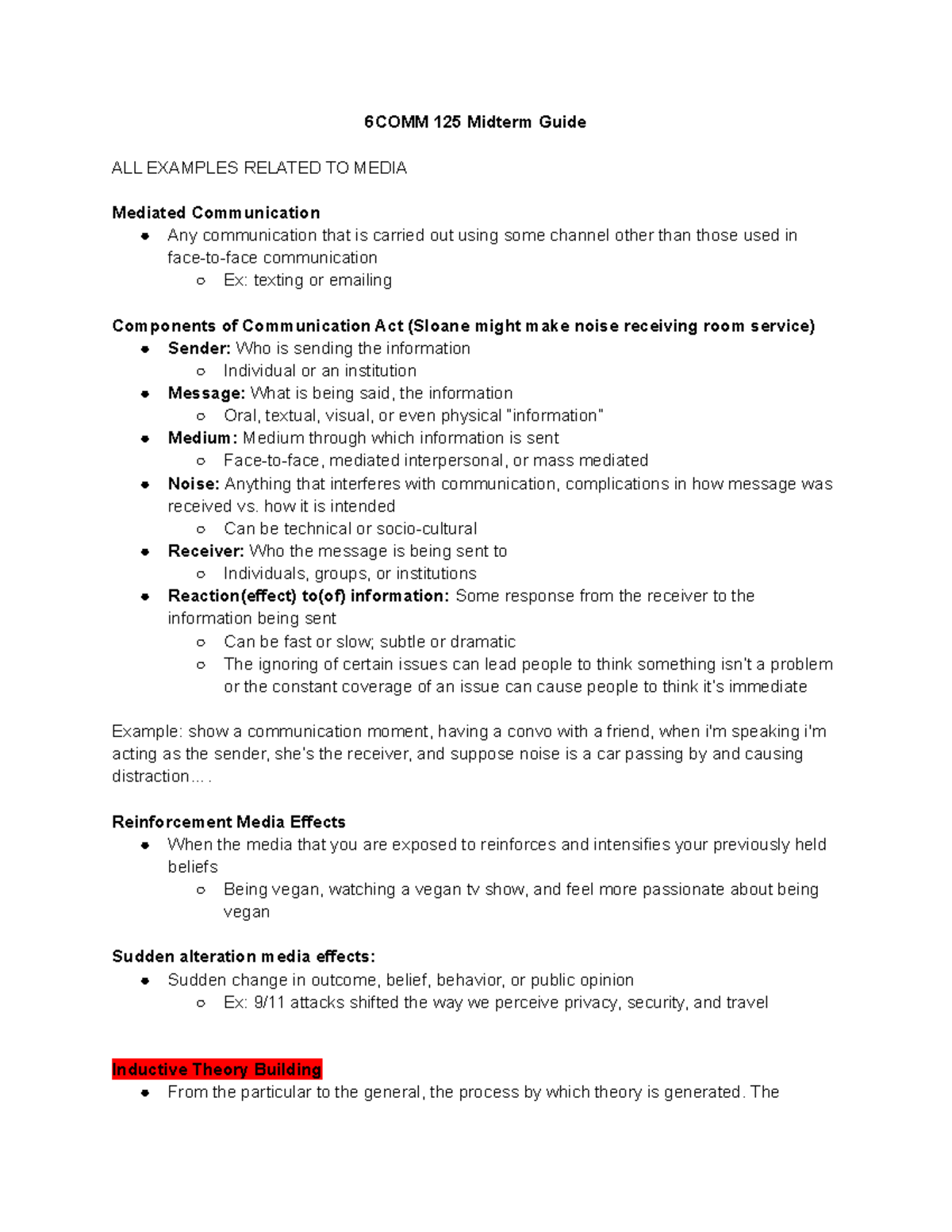 COMM 125 Midterm - Great study guide that got me an A - 6COMM 125 ...