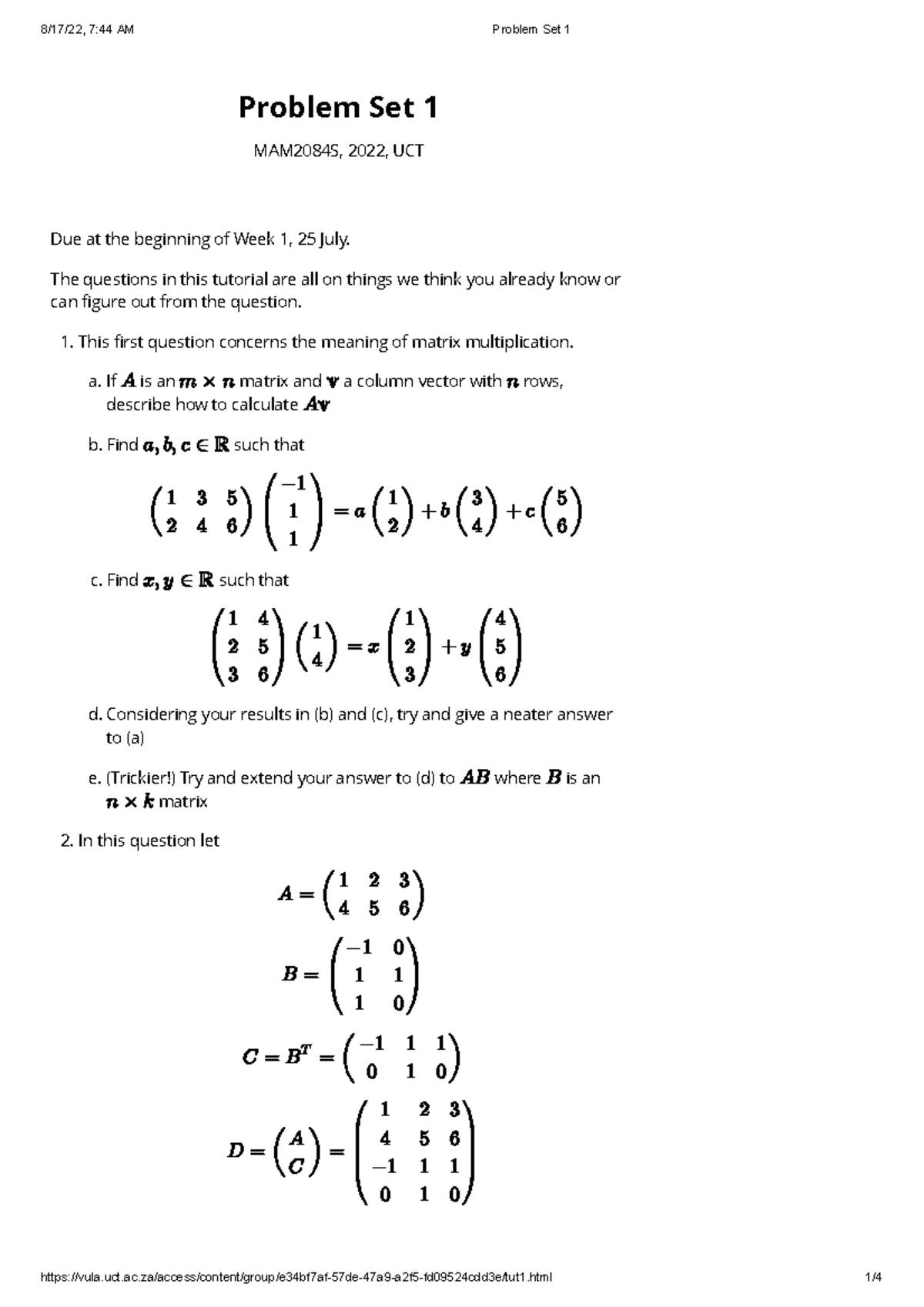 Problem Set 1 - The questions in this tutorial are all on things we ...