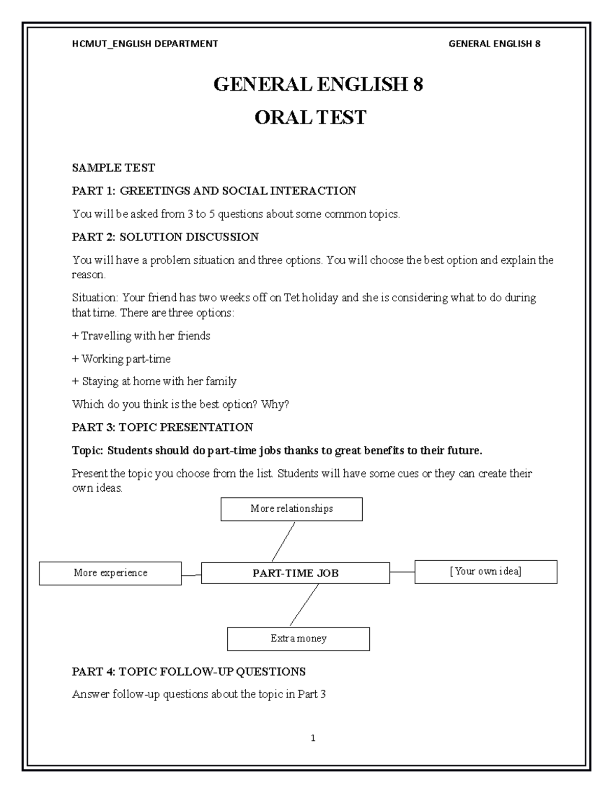 ĐỀ ÔN THI B1 - ANH VAN 8 - GENERAL ENGLISH 8 ORAL TEST SAMPLE TEST PART ...