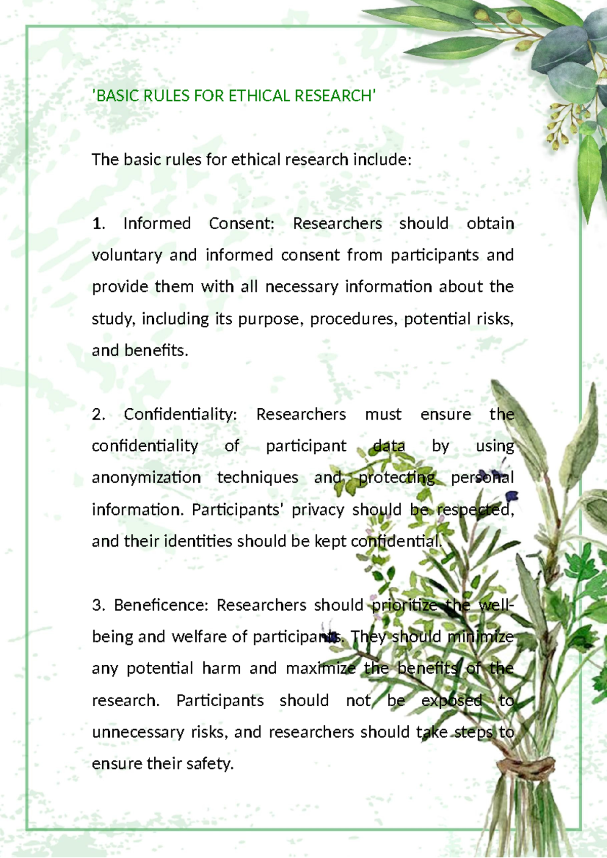 Ethical-Research - 'BASIC RULES FOR ETHICAL RESEARCH' The basic rules ...